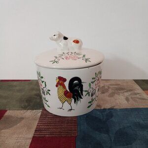 Ceramic Jar with Rooster and cow on Lid